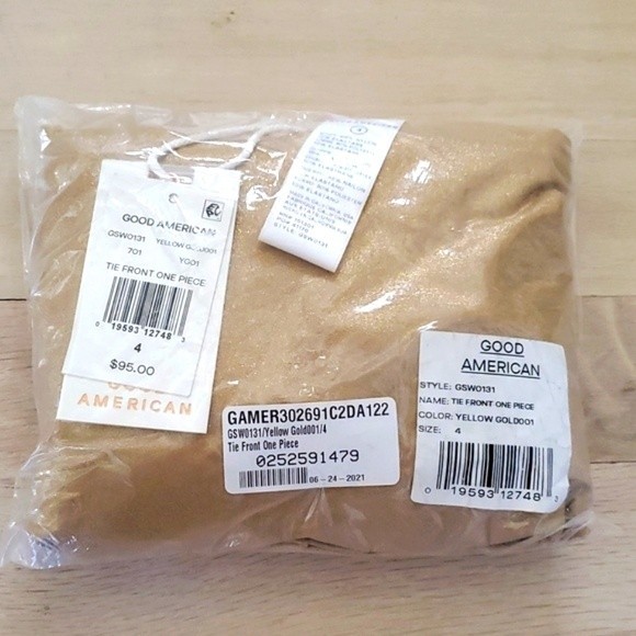 NWT Good American Womens Tie Front Gold Metallic One Piece Swimsuit Size 4 XL - Picture 4 of 8